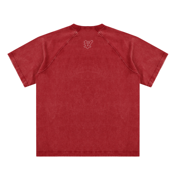 Vintage Washed Raglan Cotton T-Shirt, Indie Red - Deserto By Libra, image size:1400x1400