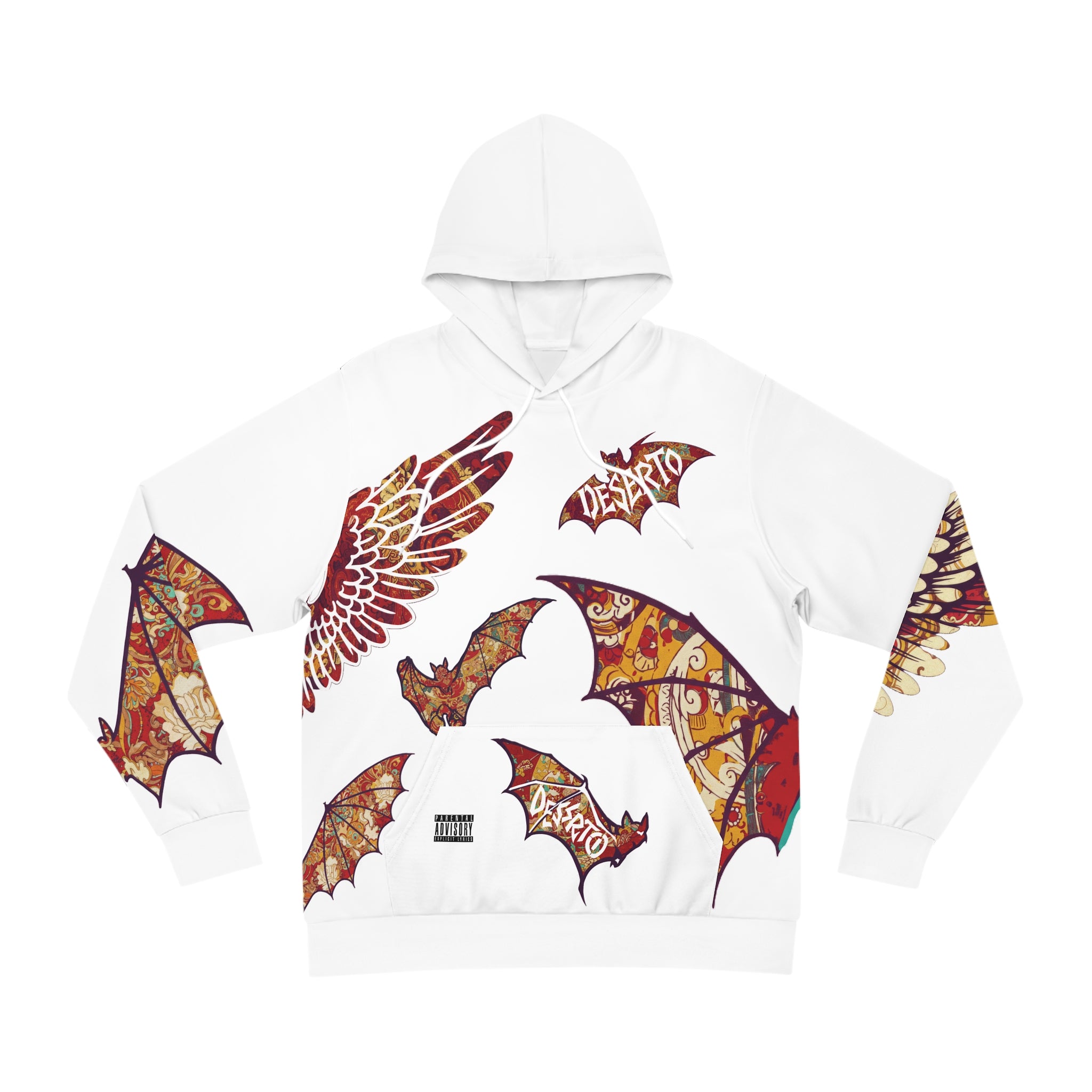 Unisex Fashion Statement, Bats and Angels White Hoodie, Red Details