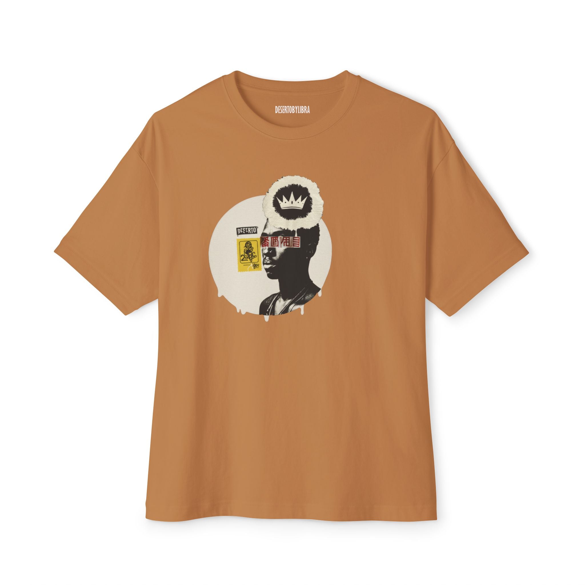 Unisex Oversized Boxy Tee, Retro Collage, Underground Pop Art, Fortress Green, Beige Dirt