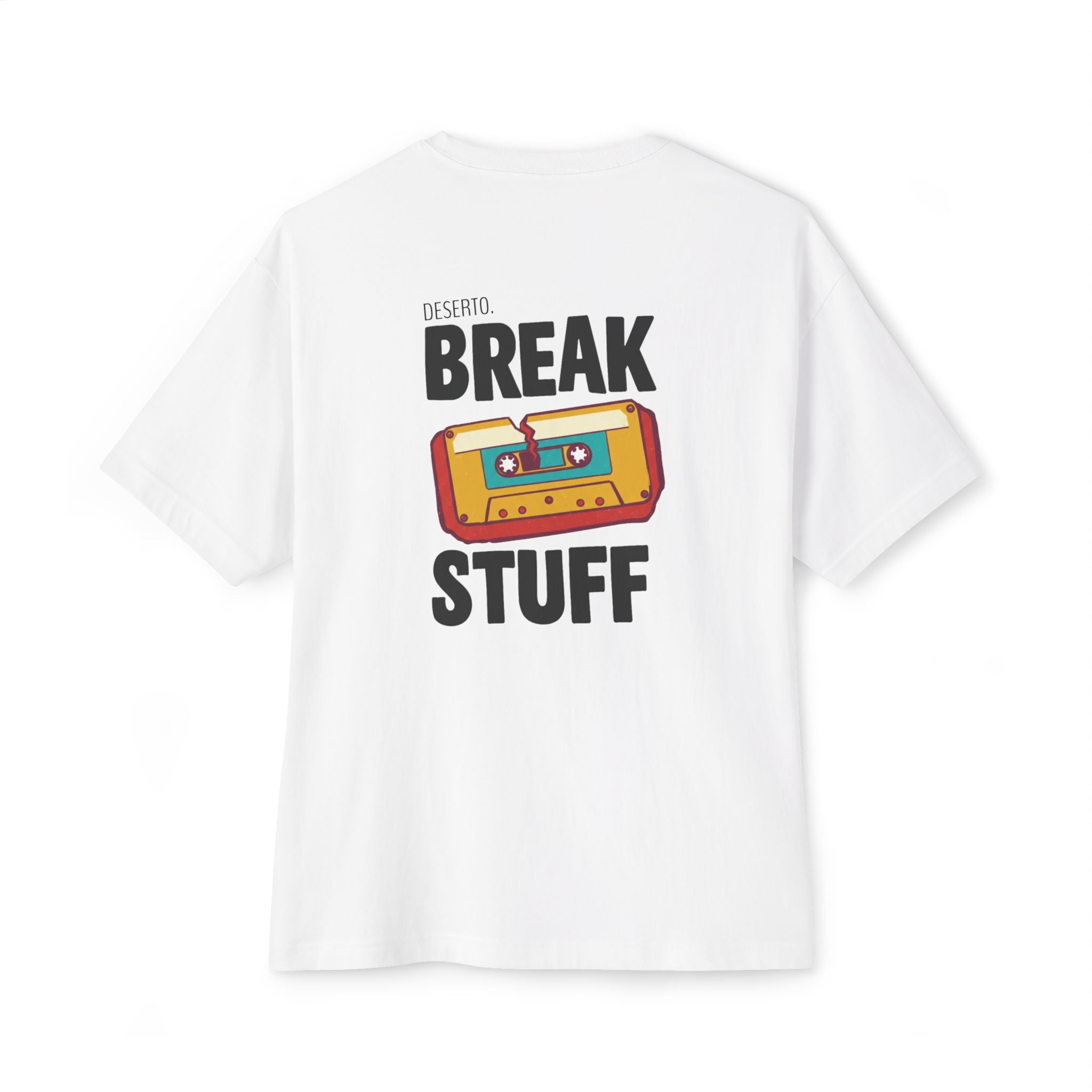 Unisex Oversized White Tee, Broken Tape Retro Vibe, 80s Skateboard