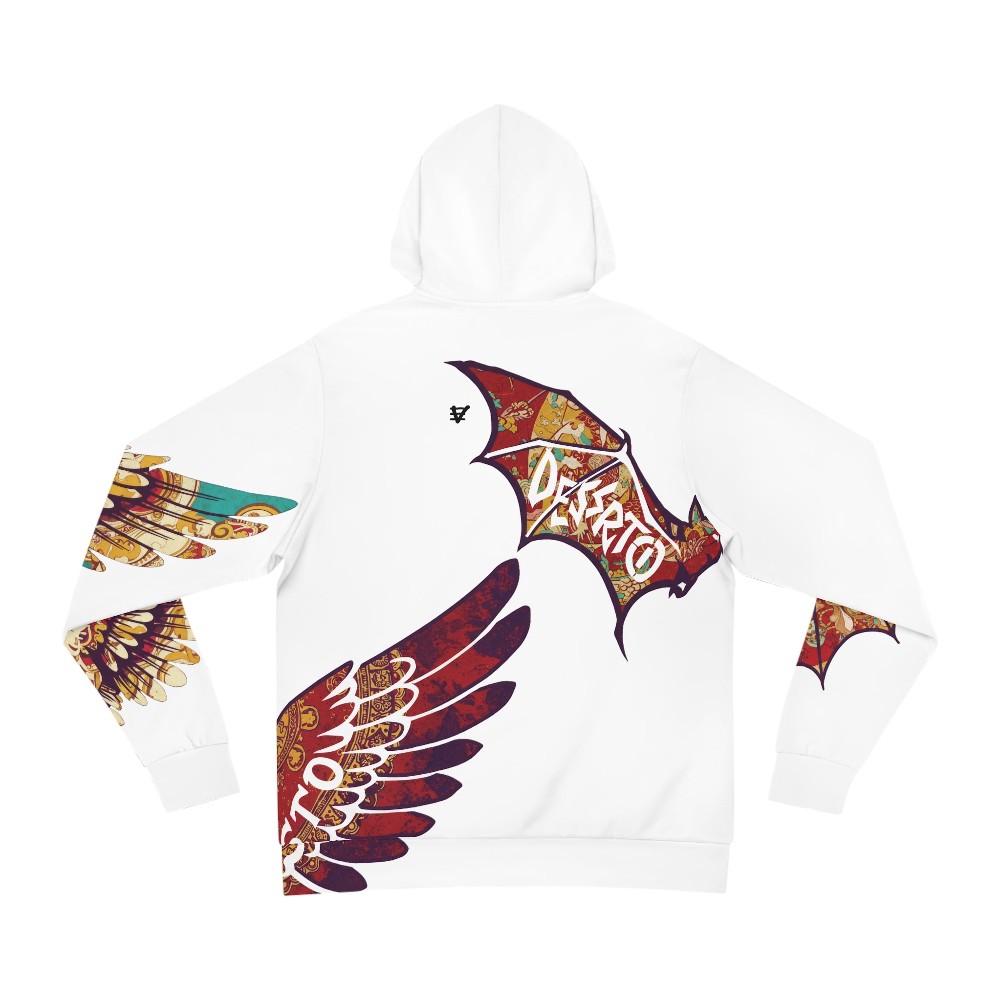 Unisex Fashion Statement, Bats and Angels White Hoodie, Red Details